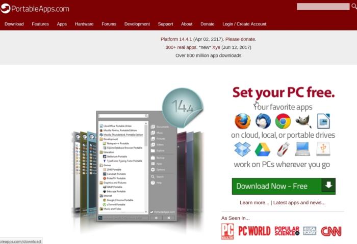 Portableapps.com에서는 무료 포터블 앱을 골라 설치할 수 있다.