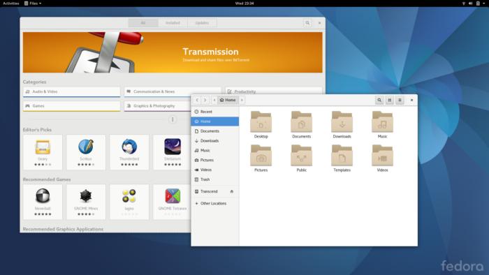GNOME의 소프트웨어 노틸러스 애플리케이션을 구동하는 페도라 25 데스크톱 