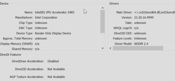 베드브라트는 모비디우스 칩의 동작을 보여주는 윈도우 dxdiag 화면을 공개했다.